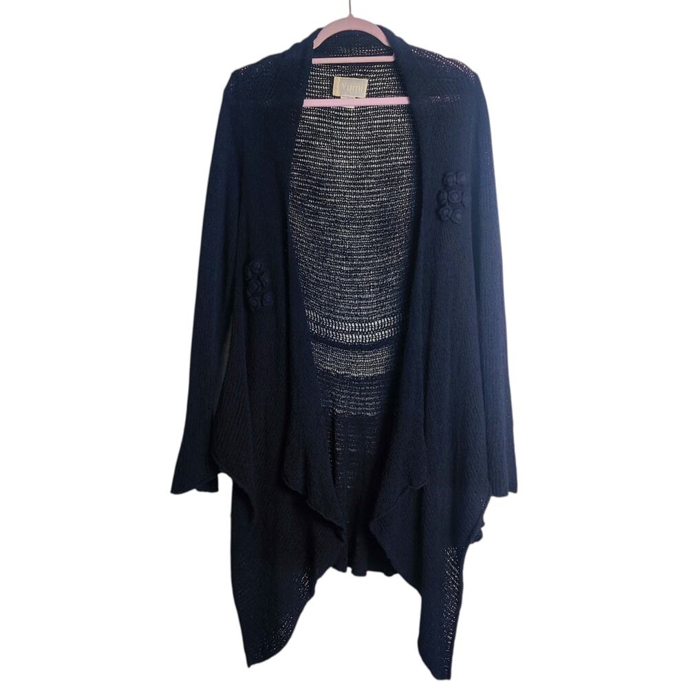 Yumi Disenos Lightweight Knit Cotton Artsy Lagenlook Waterfall Cardigan Medium